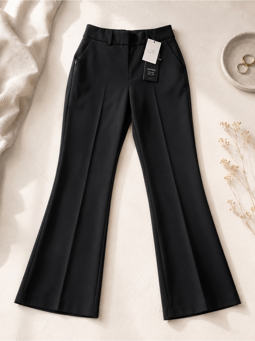 Women's Black Flare Trousers with Front Crease - Unbranded